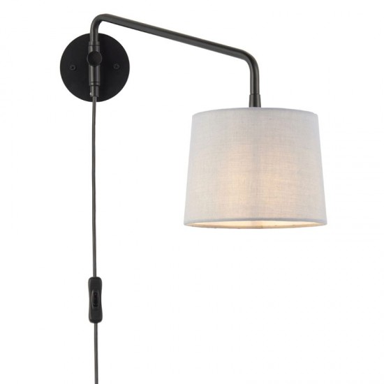 59165-001 Matt Black Wall Lamp with Grey Shade