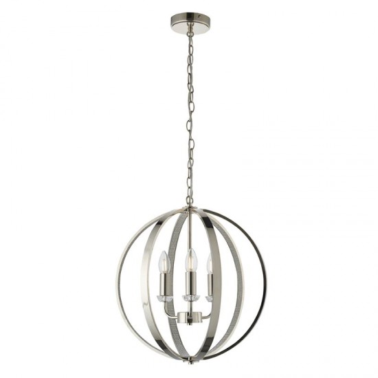 59222-001 Bright Nickel 3 Light Pendant with Crystal
