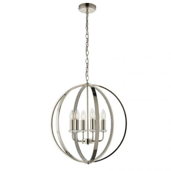 59223-001 Bright Nickel 6 Light Pendant with Crystal