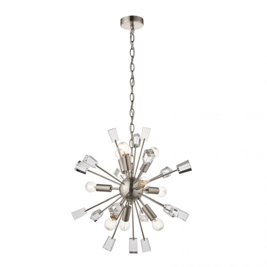59242-001 Satin Nickel 9 Light Centre Fitting with Crystal 59242-001 Satin Nickel 9 Light Centre Fitting with Crystal