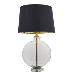 59311-001 Clear Oval Glass Table Lamp with Black Velvet Shade