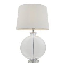 62091-001 Clear Oval Glass Table Lamp with White Linen Shade