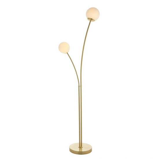 62095-001 Satin Brass 2 Light Floor Lamp with White Glasses