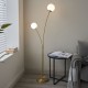 62095-001 Satin Brass 2 Light Floor Lamp with White Glasses