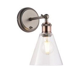 62099-001 Aged Pewter & Copper Wall Lamp with Clear Glass 