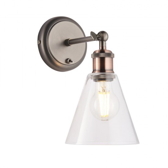 62099-001 Aged Pewter & Copper Wall Lamp with Clear Glass