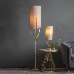 62158-001 Brushed Brass Floor Lamp with Natural Linen 62158-001 Brushed Brass Floor Lamp with Natural Linen