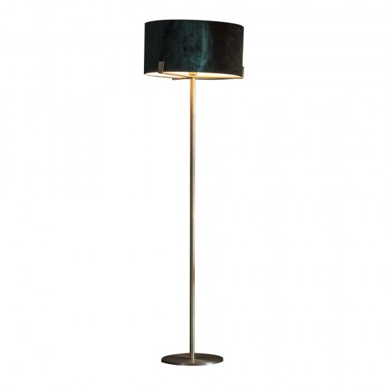 62411-001 Antique Brass Floor Lamp with Green Velvet Shade
