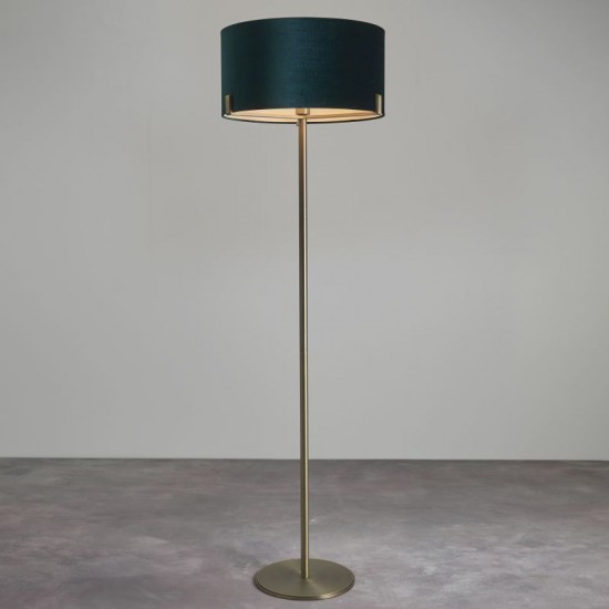 62411-001 Antique Brass Floor Lamp with Green Velvet Shade