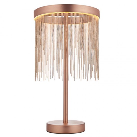 64706-001 Brushed Copper LED Table Lamp with Delicate Chains