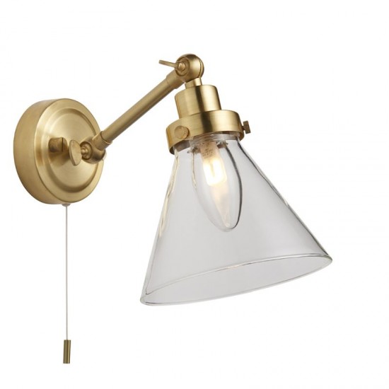 64716-001 Bathroom Satin Brass Wall Lamp with Clear Glass