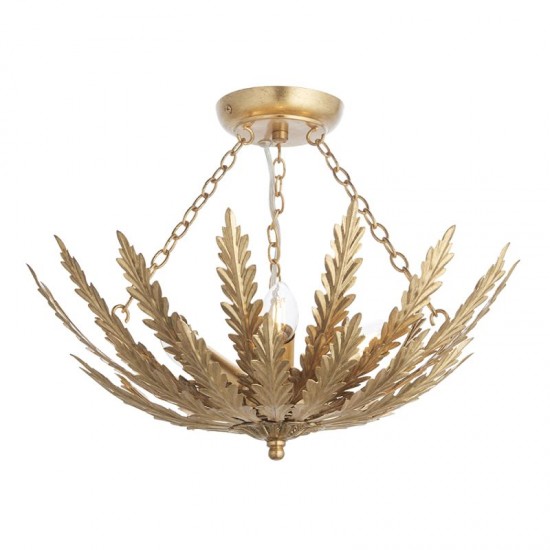 64720-001 Bright Gold Painted Floral 3 Light Ceiling Lamp