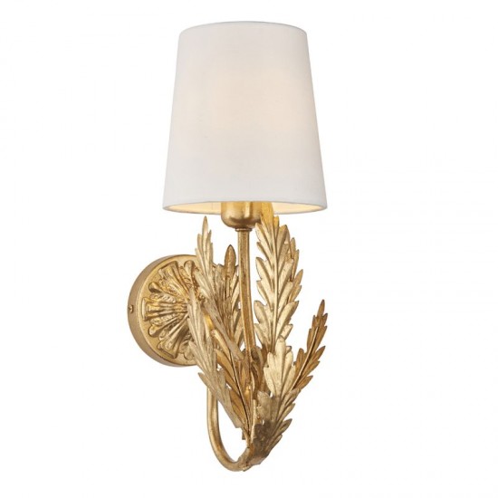 64721-001 Bright Gold Painted Floral Wall Lamp with Ivory Shade