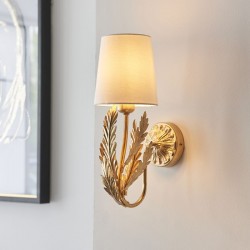 64721-001 Bright Gold Painted Floral Wall Lamp with Ivory Shade