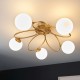 64724-001 Satin Brass 5 Light Ceiling Lamp with Opal Glasses