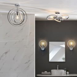 64738-001 Bathroom Chrome Semi Flush with Crystal Details 64738-001 Bathroom Chrome Semi Flush with Crystal Details