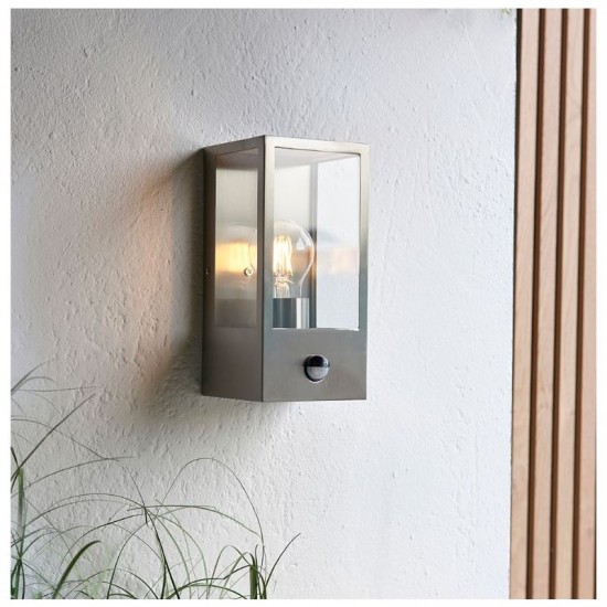 64744-001 Brushed Stainless Steel PIR Lantern Wall Lamp