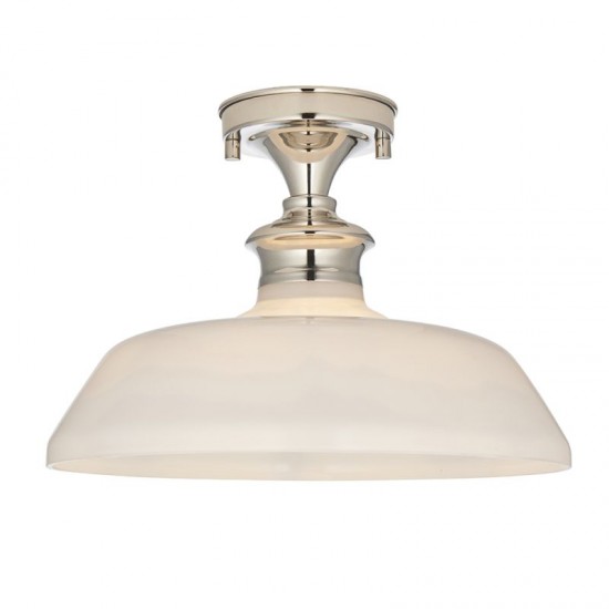 64756-001 Bright Nickel Ceiling Lamp with Gloss Opal Glass
