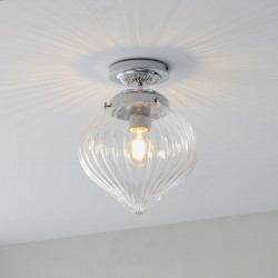 64765-001 Bathroom Chrome Semi Flush with Ribbed Clear Glass  64765-001 Bathroom Chrome Semi Flush with Ribbed Clear Glass