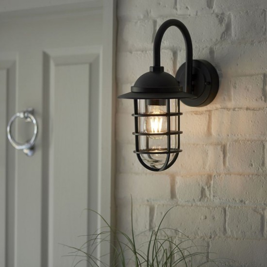 64768-001 Outdoor Textured Black Wall Lamp with Clear Glass 64768-001 Outdoor Textured Black Wall Lamp with Clear Glass