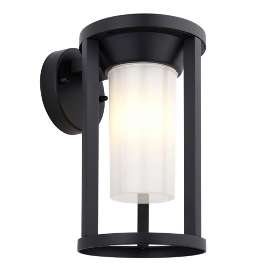 64771-001 Outdoor Textured Black Wall Lamp with White Diffuser