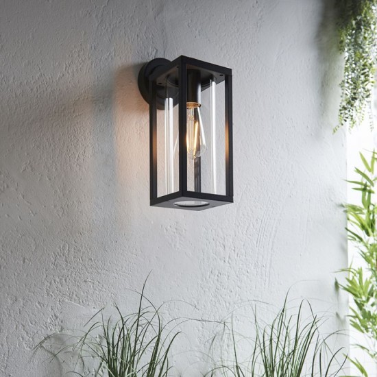 64772-001 Outdoor Textured Black Wall Lamp with Clear Glass