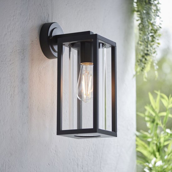 64772-001 Outdoor Textured Black Wall Lamp with Clear Glass