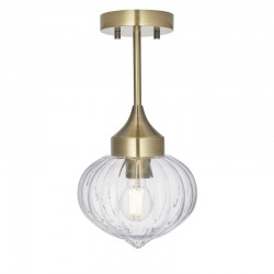 64811-001 Antique Brass Ceiling Lamp with Clear Ribbed Glass 64811-001 Antique Brass Ceiling Lamp with Clear Ribbed Glass
