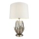 64814-001 Bright Silver Painted Floral Table Lamp with Ivory Shade