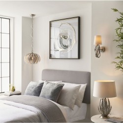 64814-001 Bright Silver Painted Floral Table Lamp with Ivory Shade