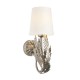 64816-001 Bright Silver Painted Floral Wall Lamp with Ivory Shade