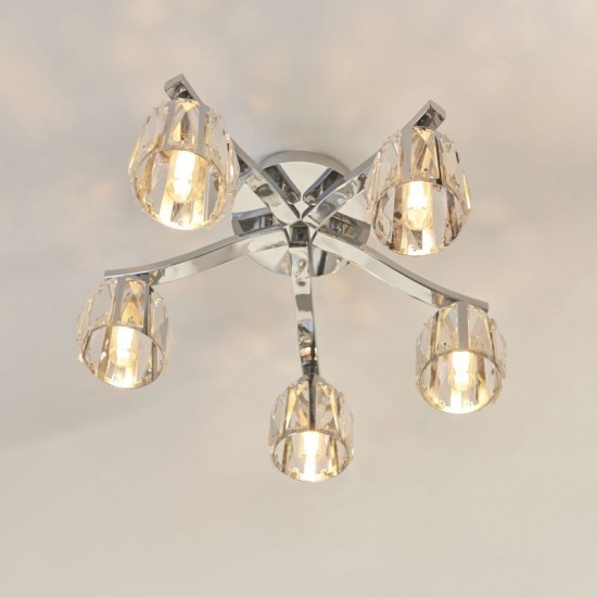 66171-001 Bathroom Chrome 5 Light Ceiling Lamp with Crystal