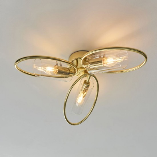 66175-001 Clear Glass & Gold 3 Light Ceiling Lamp