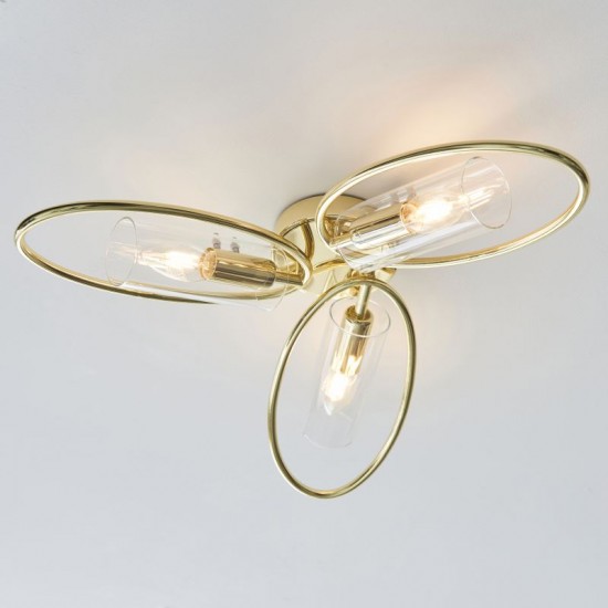 66175-001 Clear Glass & Gold 3 Light Ceiling Lamp