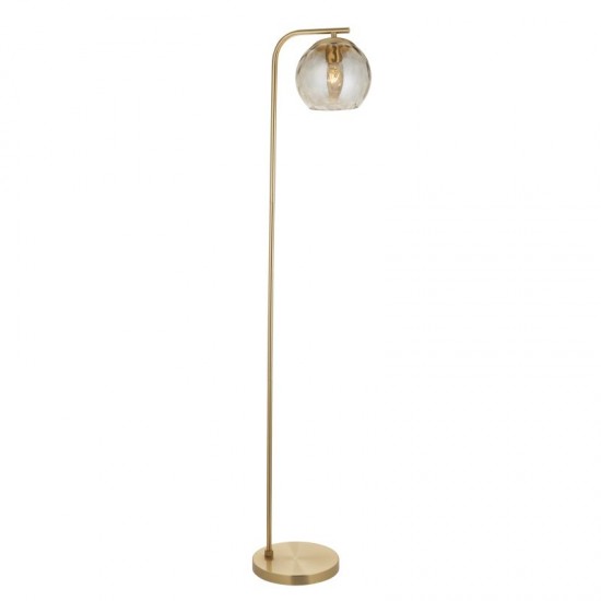 66193-001 Brushed Brass Floor Lamp with Amber Glass