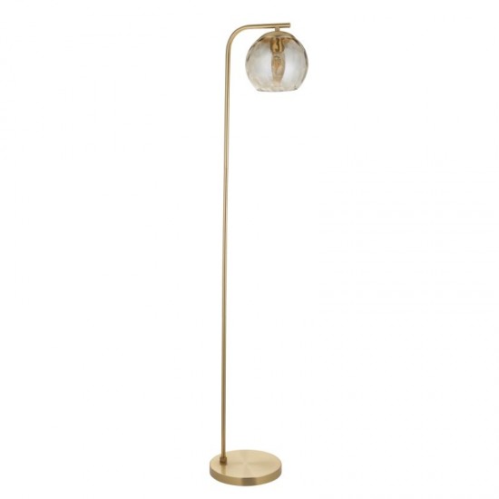 66193-001 Brushed Brass Floor Lamp with Amber Glass