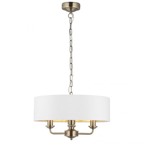 66201-001 Antique Brass 3 Light Pendant with Vintage White Shade