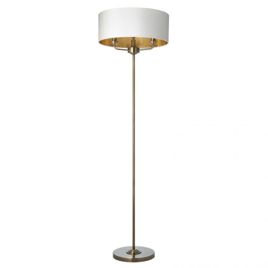 66202-001 Antique Brass 3 Light Floor Lamp with Vintage White Shade