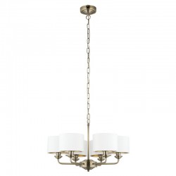 66203-001 Antique Brass 6 Light Pendant with Vintage White Shade 66203-001 Antique Brass 6 Light Pendant with Vintage White Shade