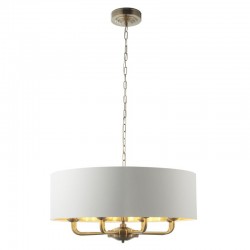 66205-001 Antique Brass 8 Light Pendant with Vintage White Shade 66205-001 Antique Brass 8 Light Pendant with Vintage White Shade