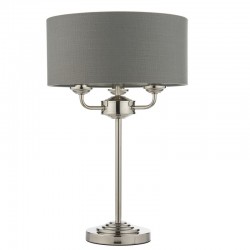 66206-001 Bright Nickel 3 Light Table Lamp with Charcoal Linen Shade 66206-001 Bright Nickel 3 Light Table Lamp with Charcoal Linen Shade