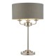 66206-001 Bright Nickel 3 Light Table Lamp with Charcoal Linen Shade
