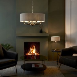 66208-001 Brushed Chrome 8 Light Pendant with Natural Linen Shade