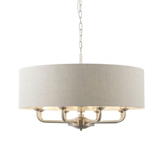 66208-001 Brushed Chrome 8 Light Pendant with Natural Linen Shade