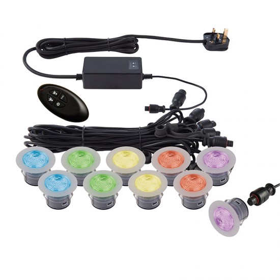 66398-001 Set of 10 Decking Lights ∅4.5 cm RGB with Remote Control