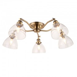 67262-001 Antique Brass 5 Light Semi Flush with Clear Glasses 67262-001 Antique Brass 5 Light Semi Flush with Clear Glasses