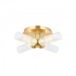 67268-001 Bathroom Satin Gold 4 Light Semi Flush with Ribbed Glasses 67268-001 Bathroom Satin Gold 4 Light Semi Flush with Ribbed Glasses