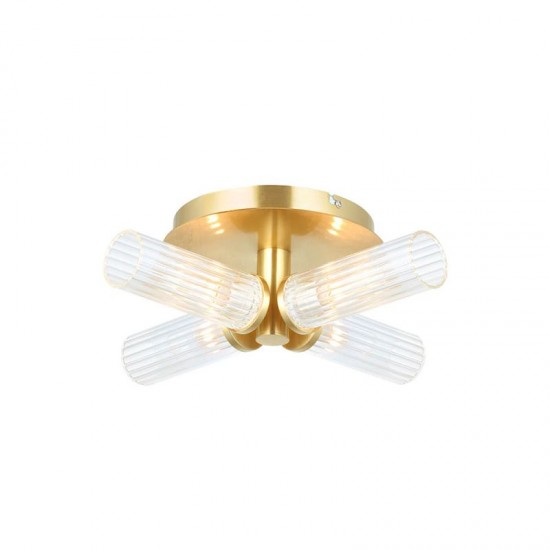 67268-001 Bathroom Satin Gold 4 Light Semi Flush with Ribbed Glasses 67268-001 Bathroom Satin Gold 4 Light Semi Flush with Ribbed Glasses