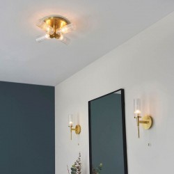 67268-001 Bathroom Satin Gold 4 Light Semi Flush with Ribbed Glasses