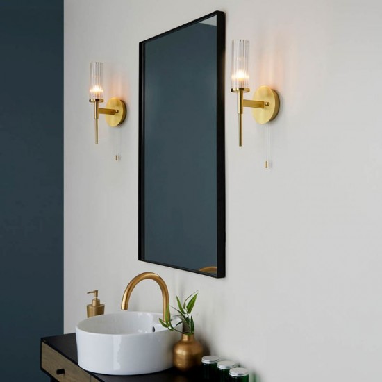 67269-001 Bathroom Satin Gold Wall Lamp with Ribbed Glass 67269-001 Bathroom Satin Gold Wall Lamp with Ribbed Glass